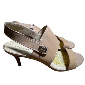 Coach Maria Women's 9 patent leather heels slingback open toe nude tan